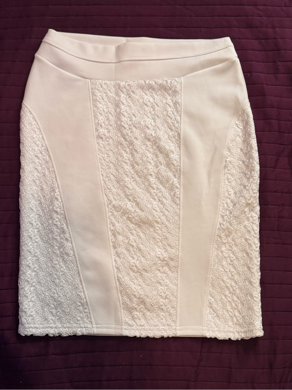 Contenta Womens L White Lace Panel Pencil Skirt NWT Made Canada Stretch